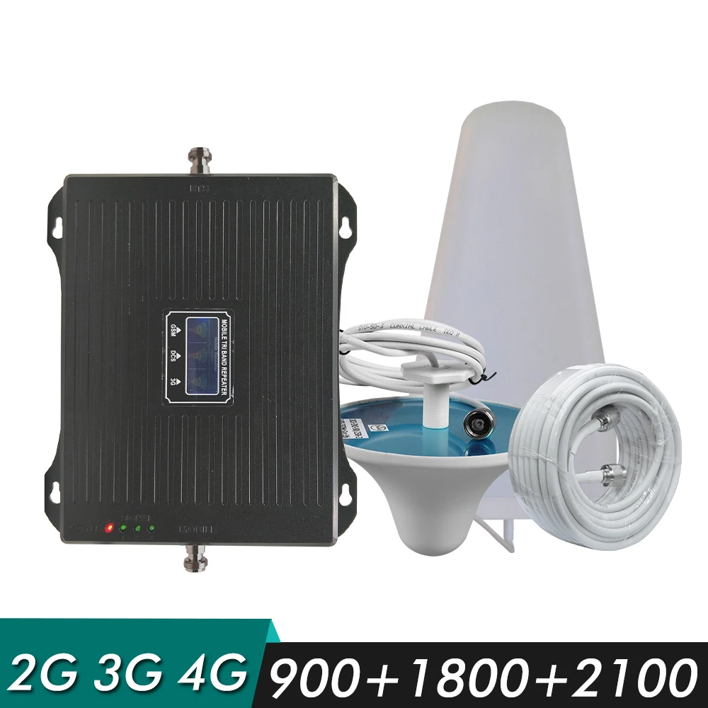 

2G 3G 4G Tri Band Signal Booster GSM 900 DCS/LTE 1800 UMTS WCDMA 2100 Cell Phone Signal Repeater Cellular Amplifier Antenna Set