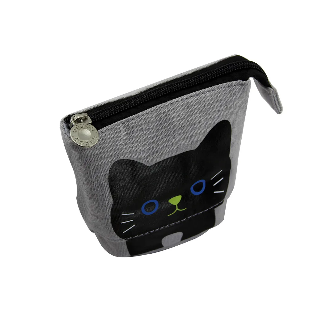gray pencil case Подставка-трансформер для хранения карандашей, Холщовый+ полиуретановый мультяшный милый кот, телескопический чехол для карандашей, сумка для канцелярских принадлежностей, чехол для ручек с застежкой-молнией - Цвет: gray pencil case