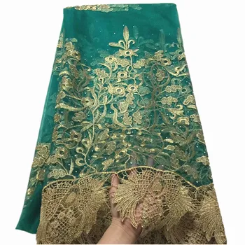 

green French Lace Fabric luxury african net Fabric with stones Embroidered tulle lace guipure lace fabrics For party dress