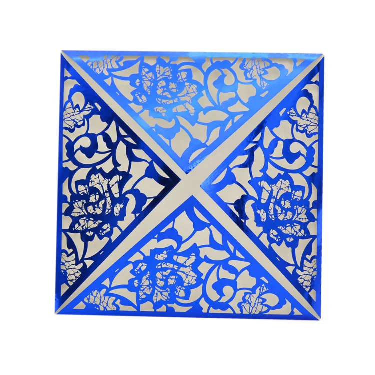 Laser cut royal blue floral wedding invitation cards | Дом и сад