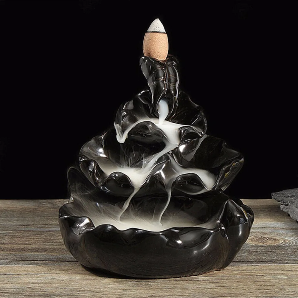 New Home Decoration Aromatherapy Stove Lotus Smoke Backflow Ceramic Cone Incense Burner Stick Incense Censer+10 Incense Cones