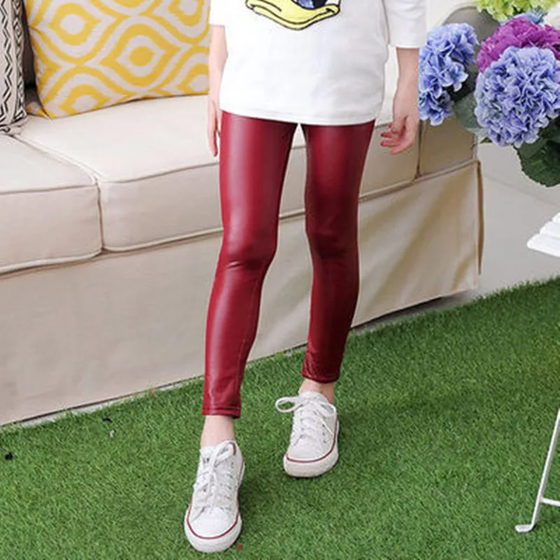 Thin Girls Faux Leather Pants Fashion Leggings Spring Children Pants