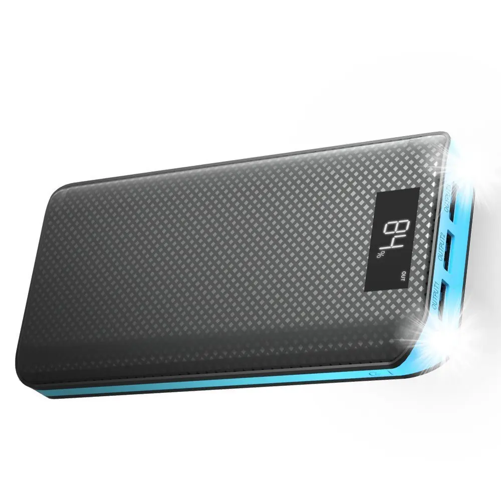 

2018 new 20000mAh black/blue color Portable Power Bank Li-Polymer External Battery Charger 3USB 2.0 LCD Screen