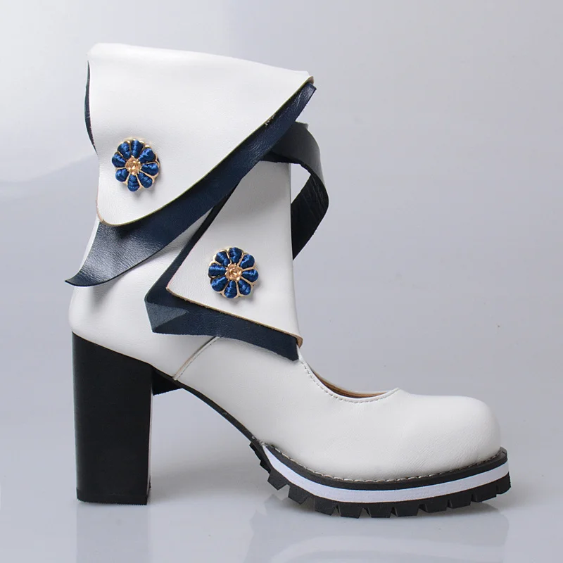 Jady Alto Británico Rosa Verano Las Bombas Mujeres Mujer Grueso Zapatos Tobillo Correas Genuino rojo Blanco Azul amarillo Plataforma Con De Tacón Botas Cuero rrgxT6