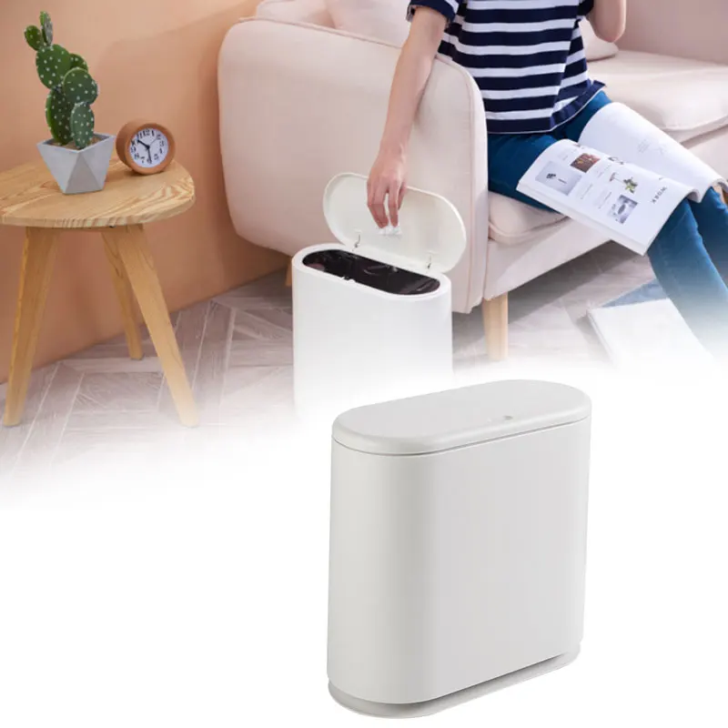 

Mini Nordic Gap Vertical Waste Bins Multi-function Desktop Pressure Capped Trash box Can Kitchen Office Garbage Storage Bucket