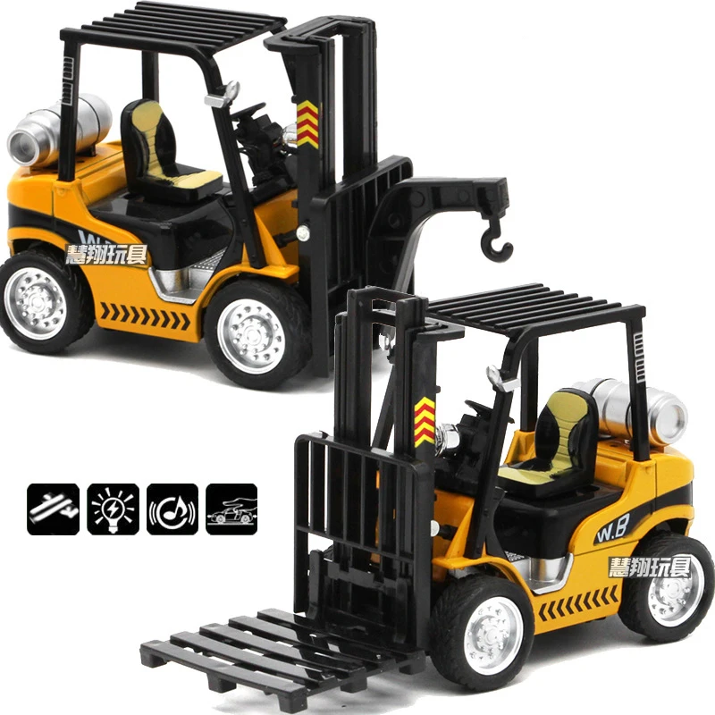 1 24 Diecast Construction Forklift Hoist Model Cars Boy Truck Toys With Pull Back Function Sound Light For Kids Gift Box Diecasts Toy Vehicles Aliexpress