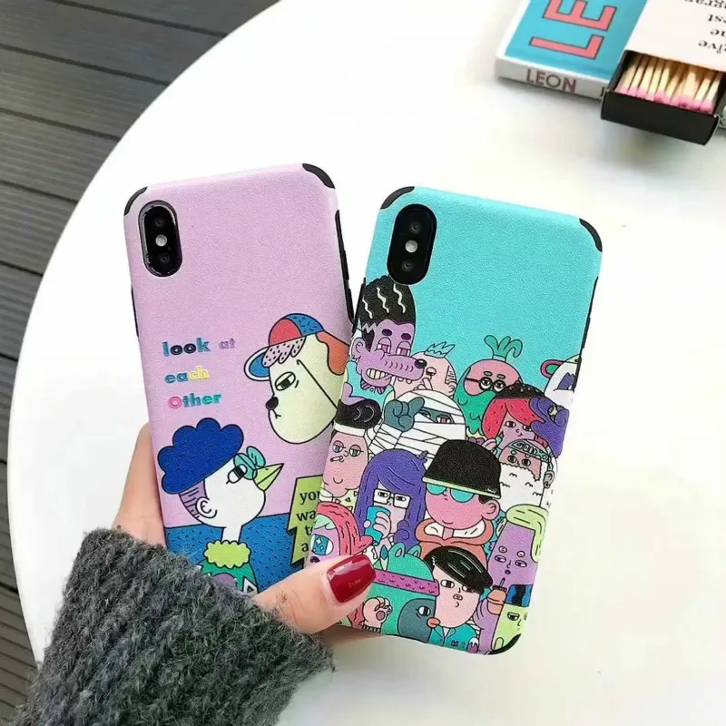 

cute cartoon Embossed Phone Case for Iphone XR XS MAX Cover Full Soft Shell for Iphone 67 8 Plus Schockproof Phone Cover