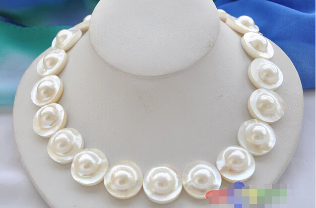 

Free shipping@@@@@ PERFECT AAA++ 18" 22mm PINK WHITE ROUND SOUTH SEA MABE PEARL NECKLACE