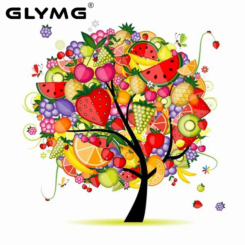 GLymg D Craft Diamond Painting Cross Stitch Fruit Color Tree Diamond Embroidery Square Full Drill Restaurant Decor Mosaic Kit