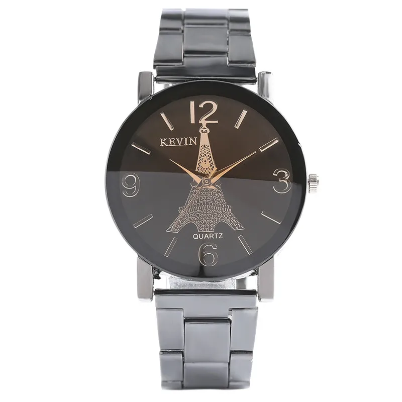 

Kevin Quartz Wrist Watch Men Women Sliver Neuter Clock Stainless Steel Band Strap Eiffel Tower Pattern Casual Sport Watches Gift