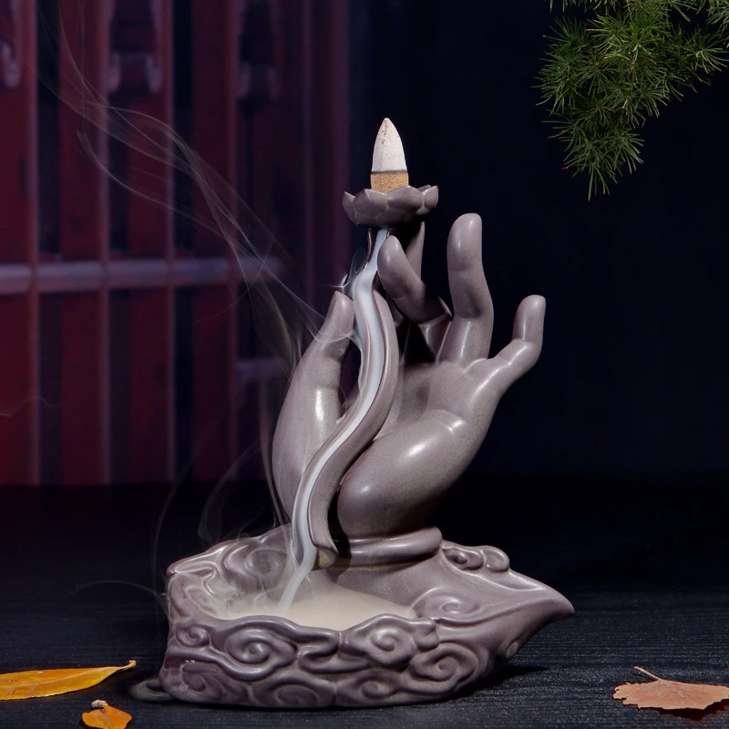 

Bergamot Ceramic Backflow Incense Burner Retro Tower Glaze Buddhism Incense Censer Aromatic Smoke Backflow + 10Pcs Incense Cones