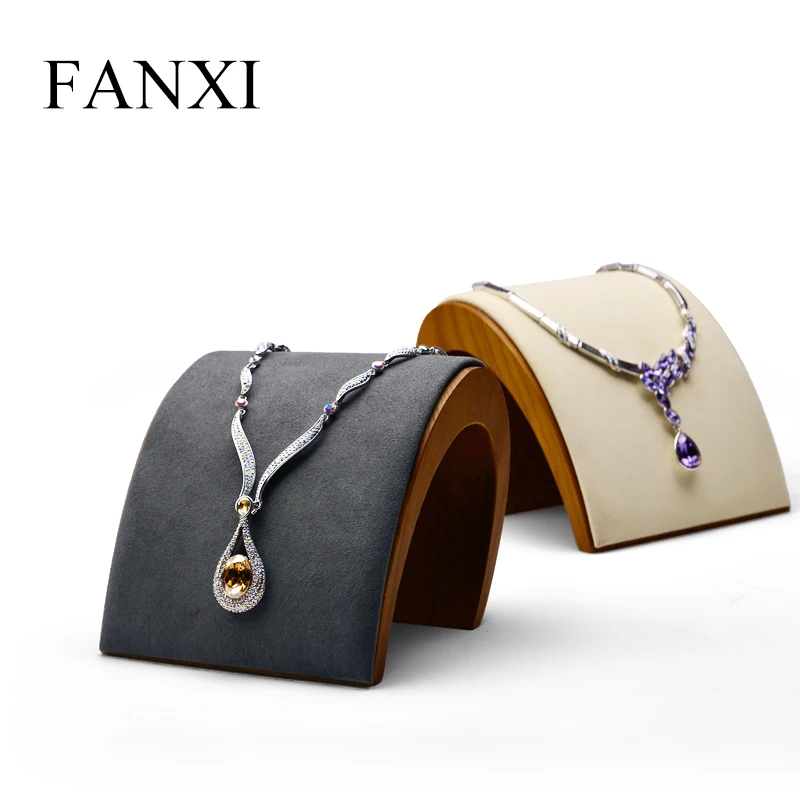 

FANXI Jewelry Display Wooden Necklace Display Jewelry Stand Arched Necklace Holder Showcase with Soft sponge for Jewelry Shop