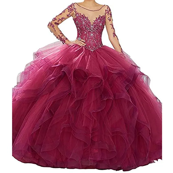 Классические платья с длинным рукавом vestidos de 15 anos Бальные платья Розовые пышные платья для выпускного бала Бальное Платье милое 16 платье