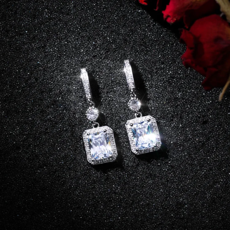 925 Silver Needle Korean Fashion Temperament Square Zircon Earrings for Women Girls Simple Wild Jewelry Gifts Female 2019 | Украшения и