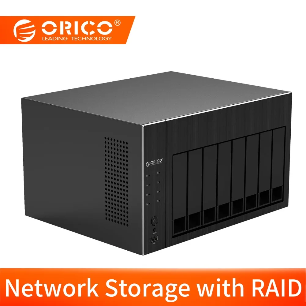 

ORICO HDD Enclosure 2.5 3.5'' 8 Bay Network Attached Storage with RAID Docking Station Gen7 USB3.0 HDMI RJ45 Audio SSD HDD Case