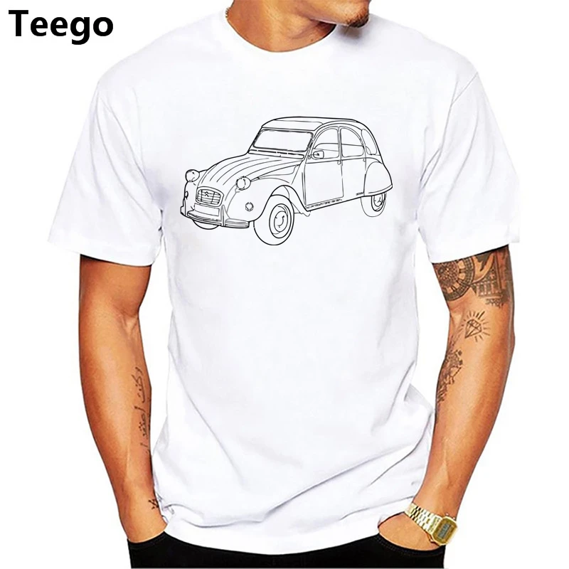 

2018 New Trendy Men High Quality Citroen 2Cv Drawing Mens T Shirt Classic Car Retro French 2 Cv France casual Tee Shirt