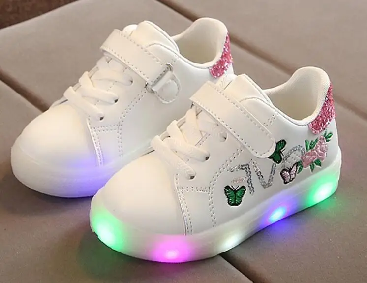 

Children Baby Girls Boys Lighted Sport Shoes Squeins Flower Butterfly Led Light Luminous Sport Shoes