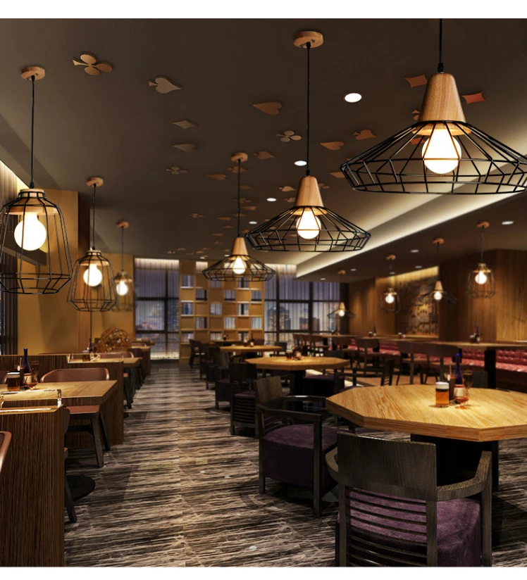 retro indoor led pendant lights wrought iron cage wooden hanging lamp kitchen room bar hanging lamp fixture restaurant luminaire pendant lights aliexpress