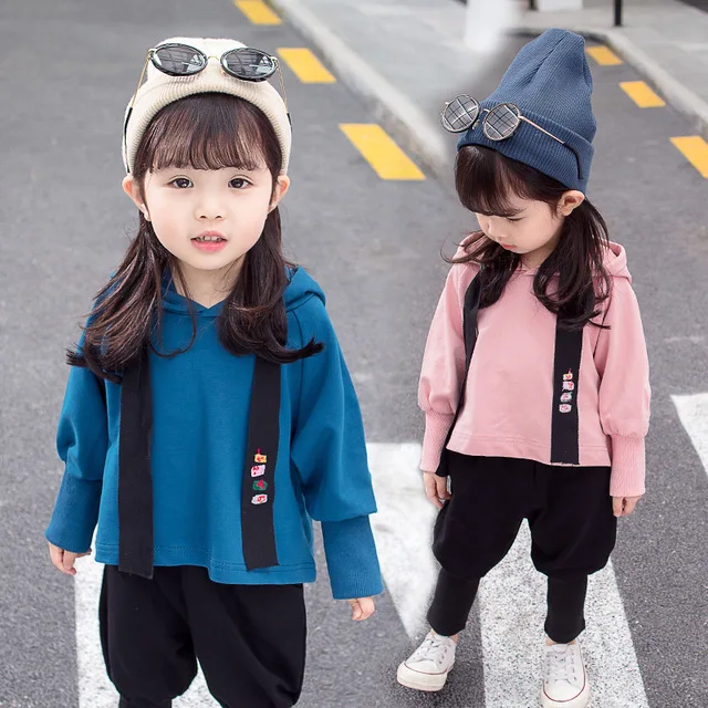 

2019 Autumn Baby Girls Clothes Leisure Long Sleeve Sweatshirt Cotton Baby Outfit Kids Hoodie Children Jogging Suits 2 PCS Z970