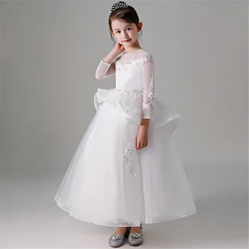 

Children Teens Elegant White Color Round Color Birthday Wedding Party Prom Dress Baby Teens Piano Costume Ball Gown Long Dress