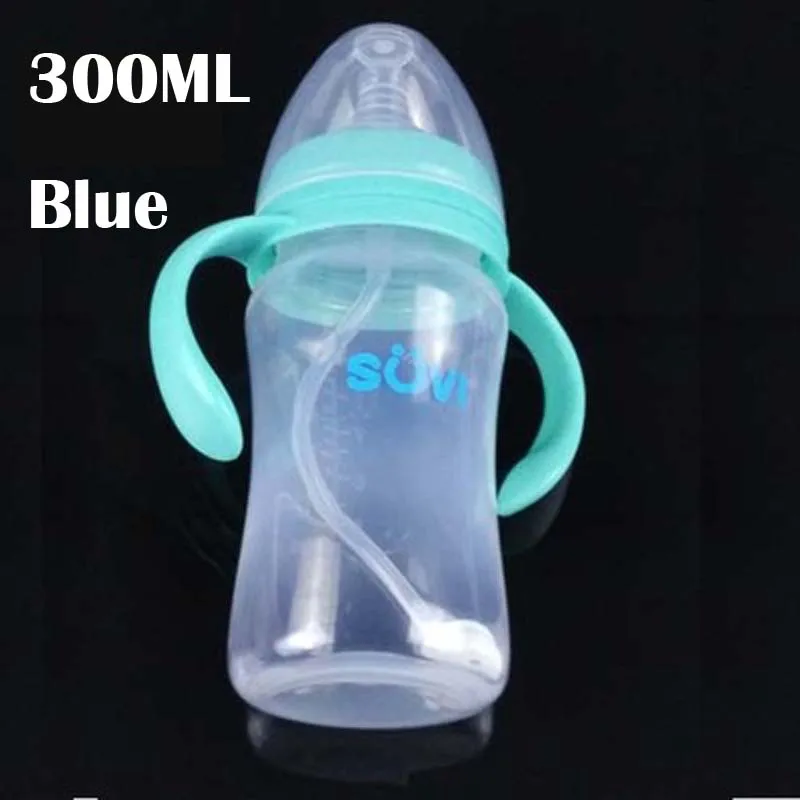 240/300 мл бренд PP уход за кормящим уход Двойной Функция сок бутылка для комления молоком научитесь пить воды соломы бутылки чашка с ручкой - Цвет: Suvi 300ml Blue