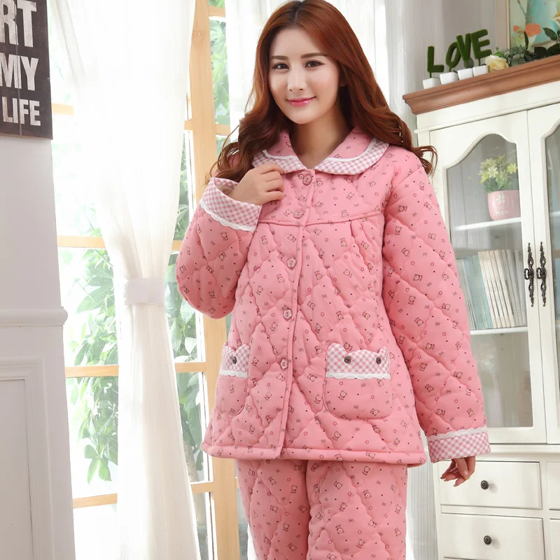 High Quality Brand Winter Quilted Pajamas Women Lovely Pajamas With Minyonami Plus Size XXXL