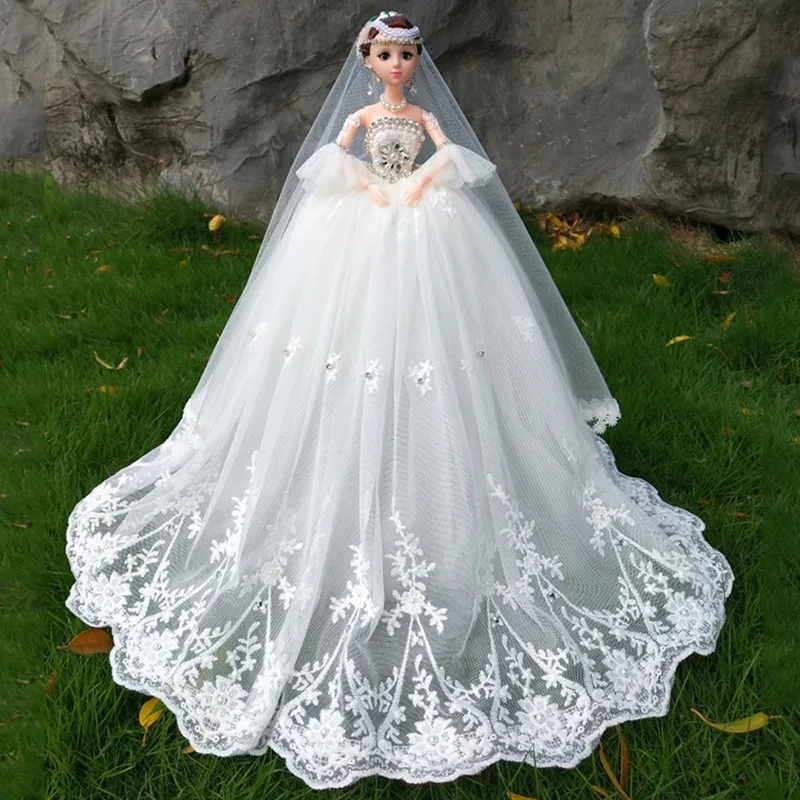 

Fadesen Lace fabric flower/Gauze Wedding Bridal Tube Trailing Dress Skirt for 45cm Dolls Clothing Sofa Accessories