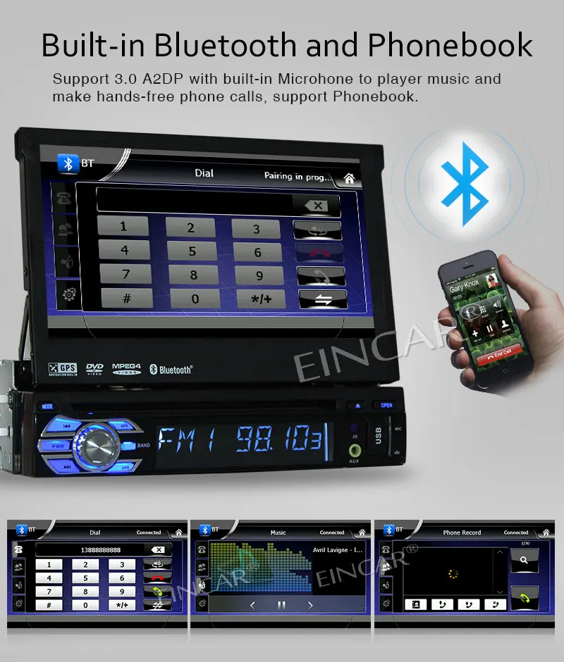 Best 7"" Detachable Car Audio DVD Player Universal 1Din car radio with GPS Navigation Stereo Car Styliny Central Multimedia Bluetooth 7