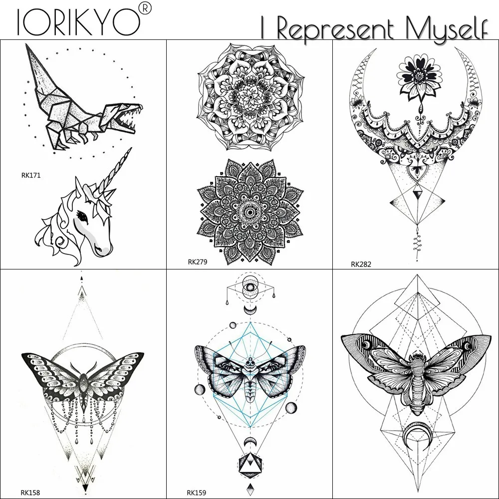 

Washable Moth Pattern Henna Floral Tattoos Stickers Black Geometric For Women Children Tattoo Temporary Girls Butterfly Tatoos