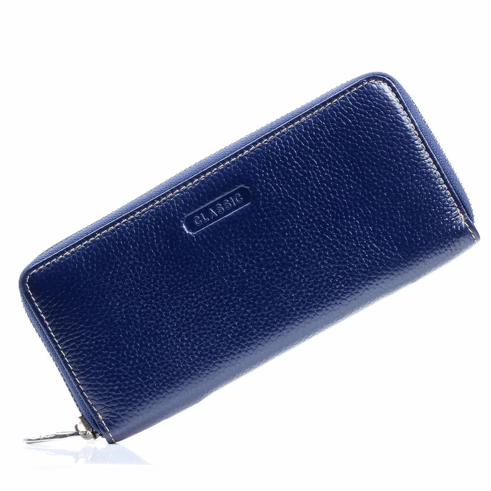 Long Wallet Women Blue Real Genuine Leather Wallets and Purses