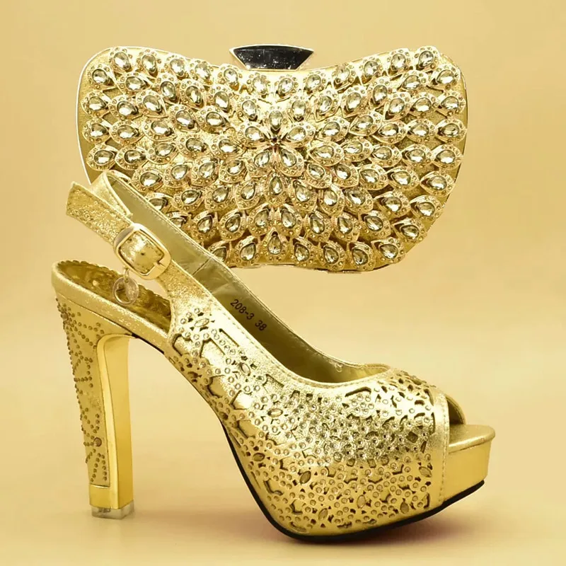 

New Arrival Italian Ladies Shoes and Bags To Match Set Decorated with Rhinestone Pumps Women Shoes High Heels Elegant Shoe