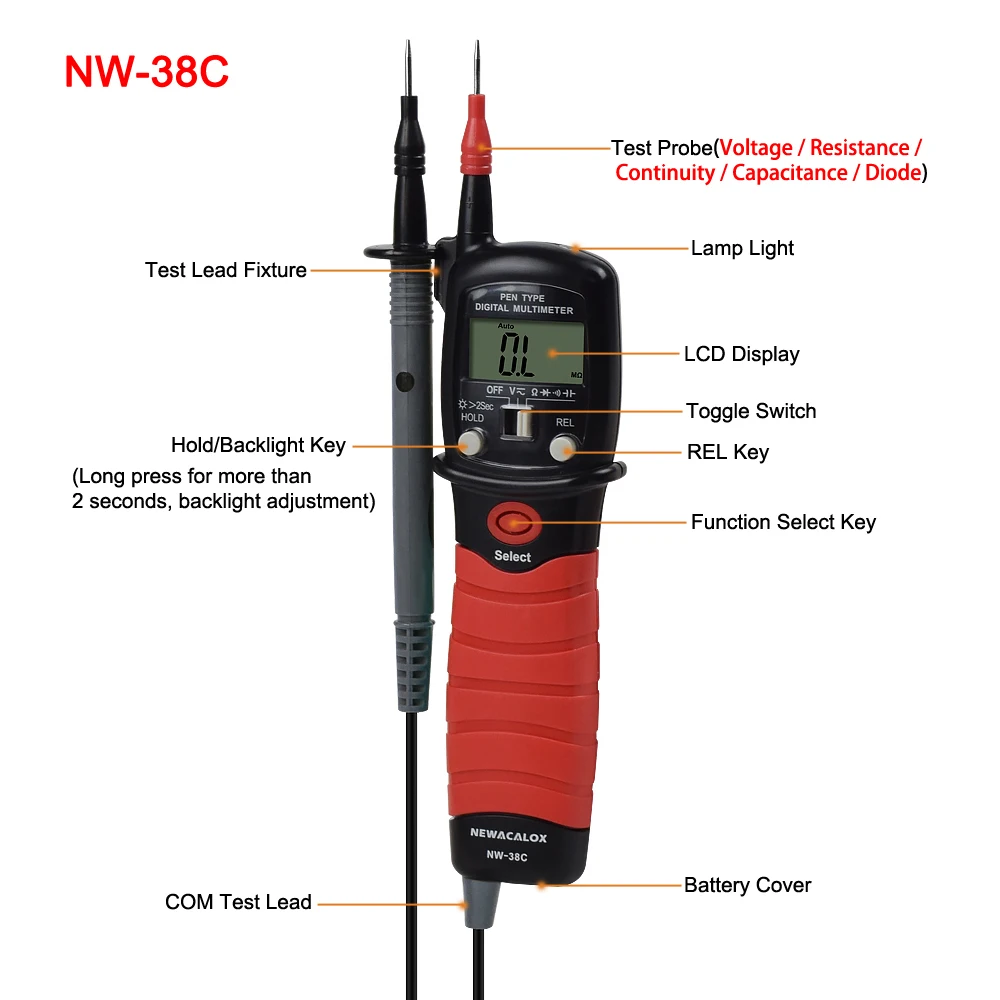 NEWACALOX Ручной Подсветка ЖК-дисплей Цифровой мультиметр ручка Тип метр DC/AC Сопротивление напряжения Диод Непрерывность тестер инструмент