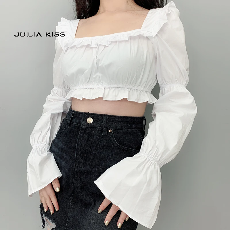 Women Square Neck Crop Blouse with 