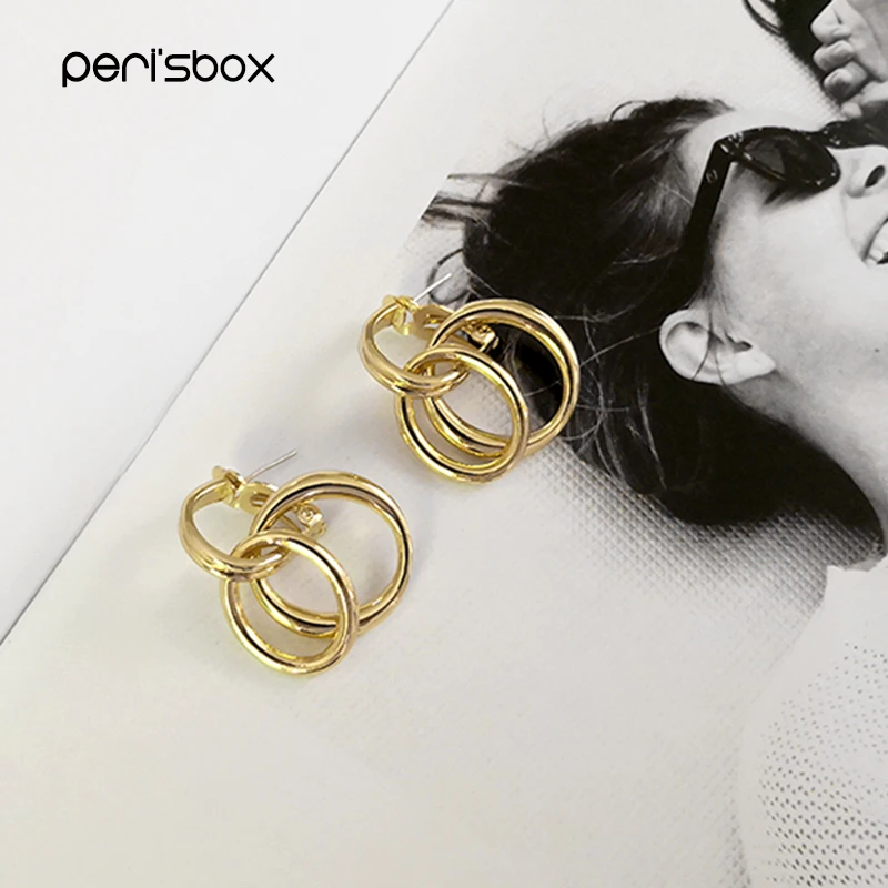 Peri'sBox золотые шикарные тройные серьги-кольца для женщин простое овальное