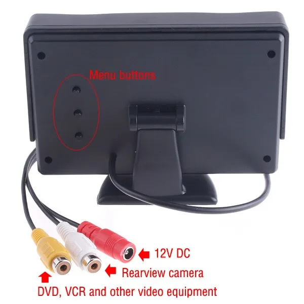 4," Цвет заднего вида автомобиля видео монитор ЖК-дисплей дисплей для заднего Камера DVD VCR