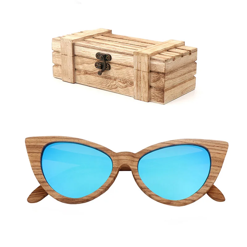 02 wood box Роскошные модные поляризационные солнцезащитные очки для женщин, кошачий глаз, солнцезащитные очки, деревянные очки с коробкой, деревянные очки ocularia solaria Gafas de sol - Цвет линз: 02 wood box