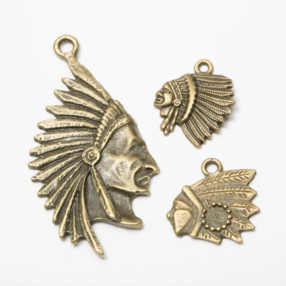 

Vintage TIndian Charms Pendant Metal Portrait Bronze European Bead Charm 10pcs fit Bracelets Necklace DIY Metal Jewelry Making
