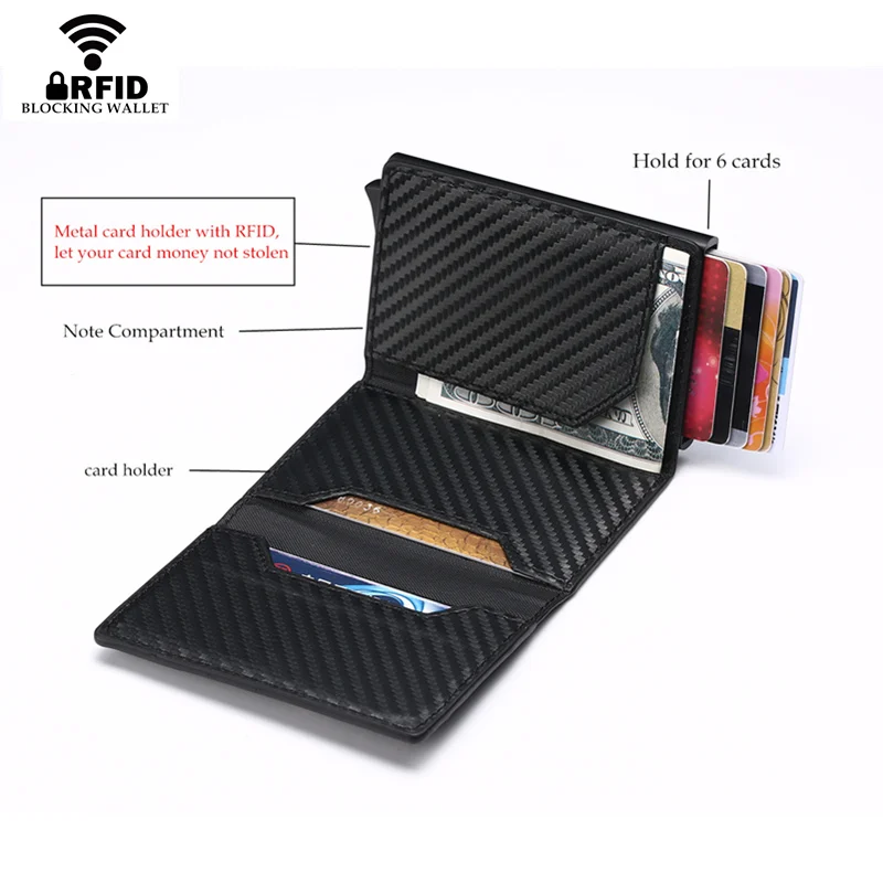 BISI GORO RFID кошелек Противоугонная алюминиевая коробка ID держатель для карт из искусственной кожи всплывающий Чехол для карт Магнитный карбоновый Кошелек для монет