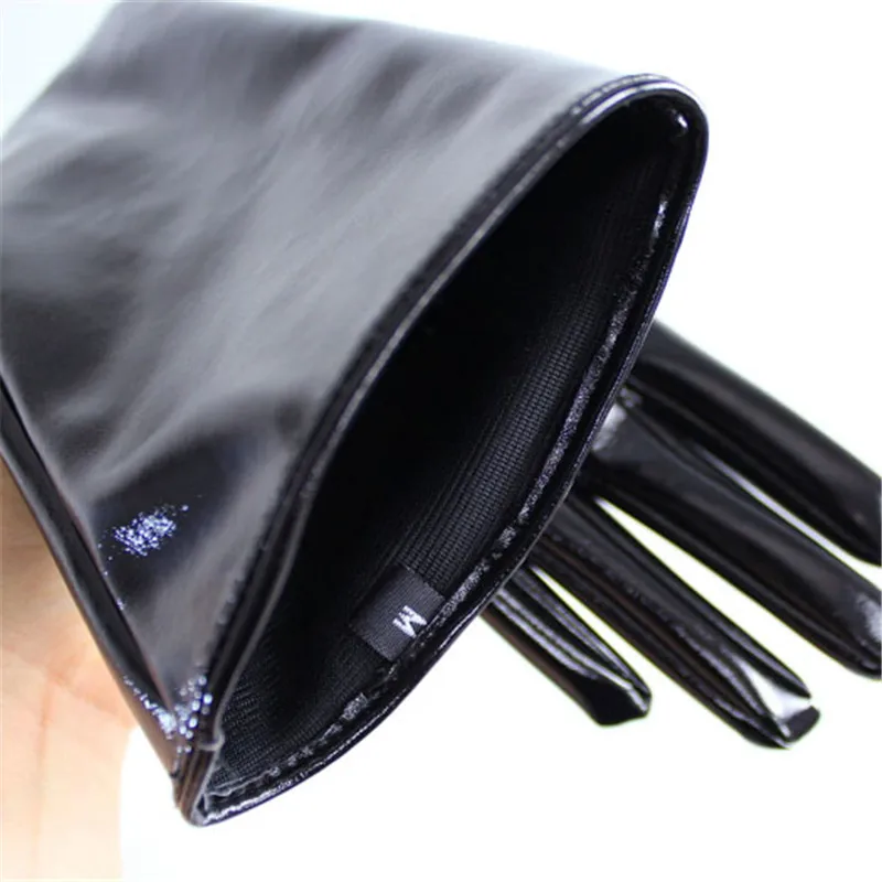 Long Style Patent Leather Gloves Woman Imitation Genuine Leather 50cm Bright Black With Lined Elegant Female Mittens Cosplay P28