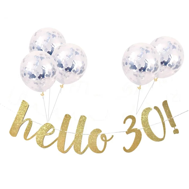 JOY-ENLIFE 1 комплект с золотым блеском Hello 30 40 50 60! Празднование дня рождения баннер для вечеринки Бумажная гирлянда вечерние принадлежности для вечеринки-девичника - Цвет: hello 30