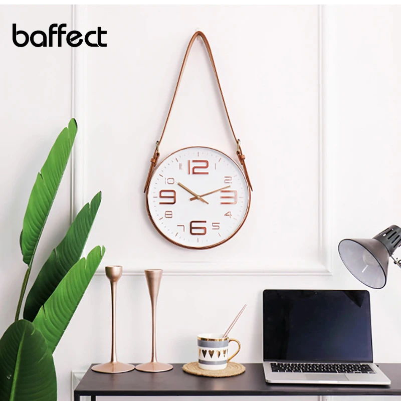 Baffect настенные часы с кожаным ремешком 11,8 дюймов круглые часы в скандинавском стиле настенные часы домашний декор для гостиной бара офиса магазина