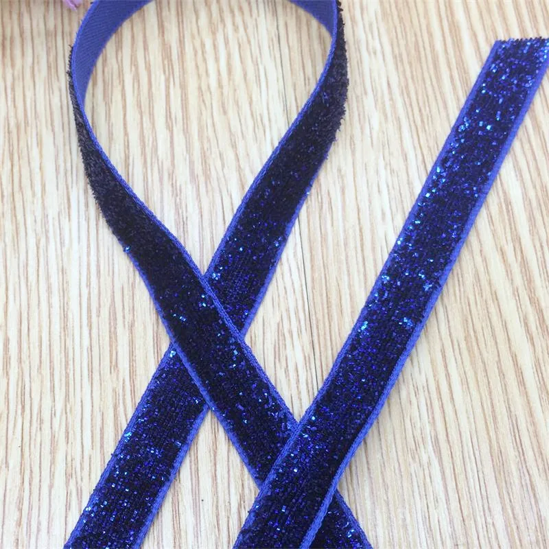 Spedizione Gratuita 3/8 ''(10Mm) 10 Yards Colore Blu Navy Single Face Glitter Velvet Ribbon/Metallic Velvet Ribbon (No Elastic)