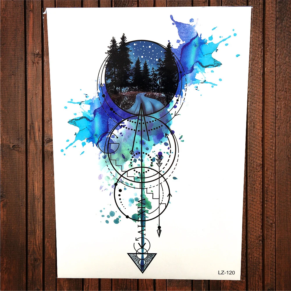 097 24 De Réductionchaud Rond Flèches Motif Bleu Aquarelle Ancre Temporaire Tatouage Autocollants Femmes Hommes Henné Imperméable Tatouage Art