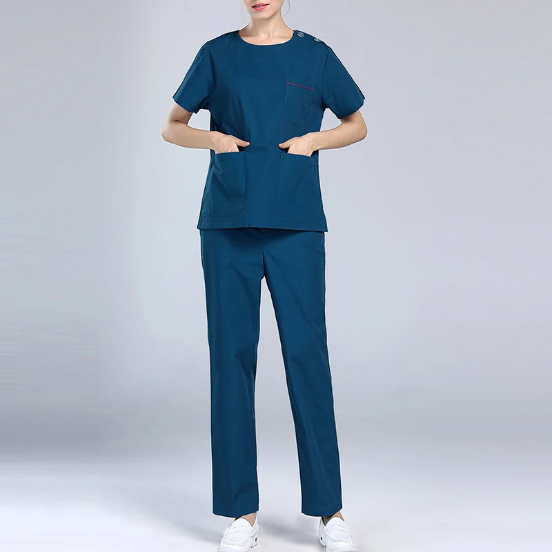 Мужская и женская летняя одежда с круглым вырезом медицинская Униформа больница салон красоты скраб набор с коротким рукавом хирургическая клиника униформа - Цвет: Lady4