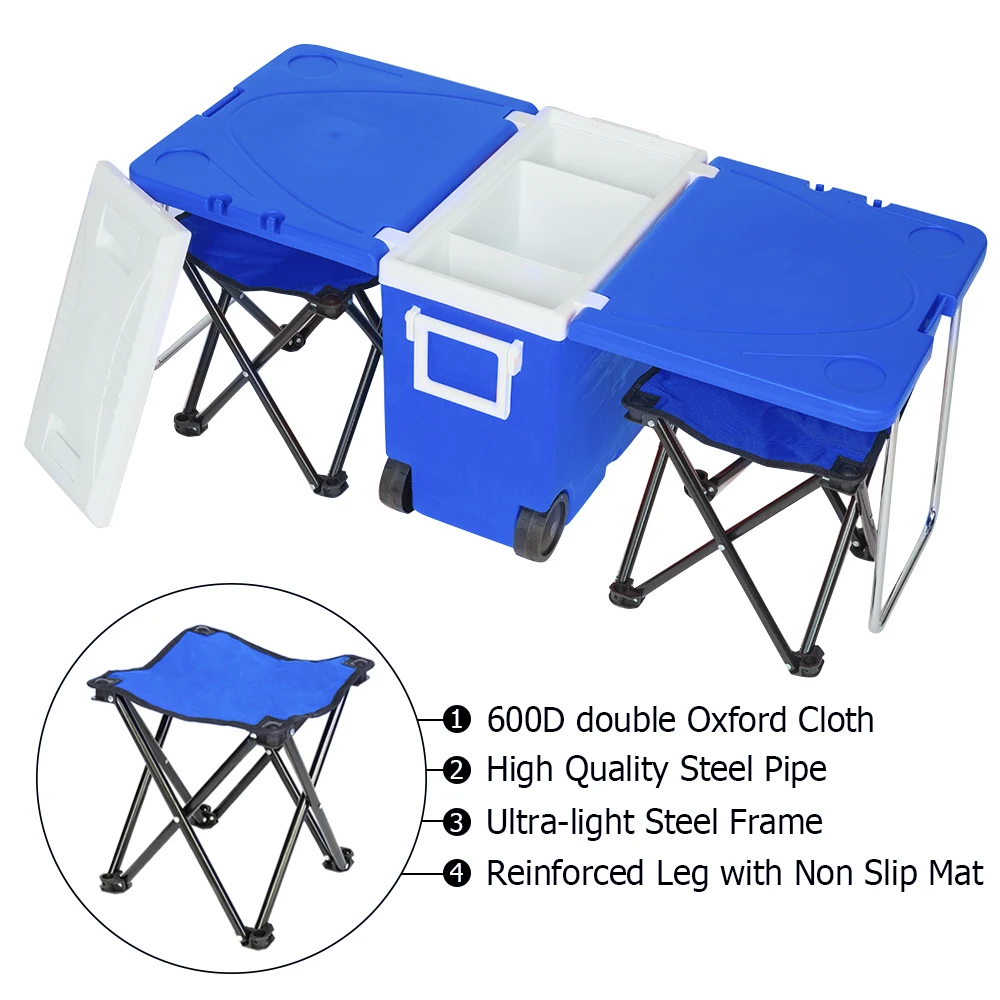 Outdoor Multi-function Picnic PP Plastic Foldable Rolling Cooler Barbecue Upgraded Folding Table Stools