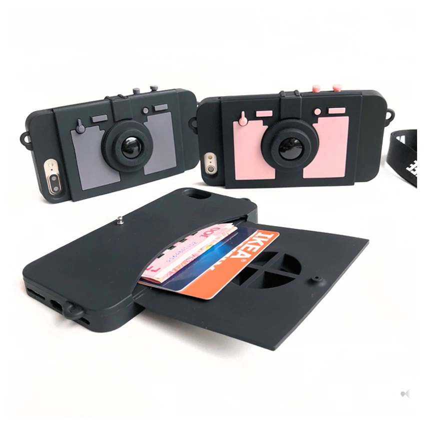 3D кошелек-камера держатель чехол для телефона для iPhone 11 pro max XS MAX XR 8 7X6 6s Plus Высокое качество мягкий силиконовый ремешок задняя крышка