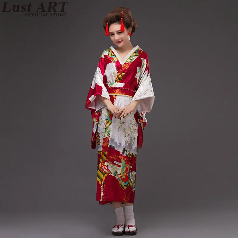 Japanese kimono traditional dress cosplay female yukata women haori Japan geisha costume obi Japan clothing AA316 japanese kimono
