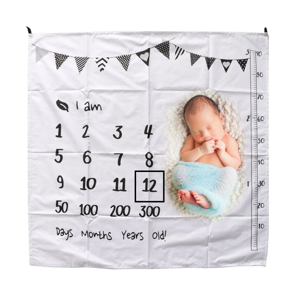 cheap 100x100cm Baby Milestone Blankets Muslin Newborn Photography Background Props Infant Swaddle Wrap Bed Quilt Kids Bath Towel