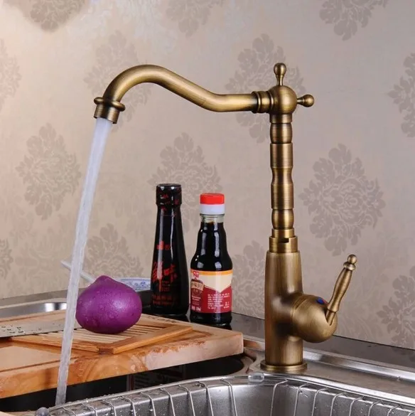 Vintage Retro Antique Brass Single Handle One Hole Bathroom Kitchen Basin Sink Faucet Mixer Tap Swivel Spout Deck Mounted msf003