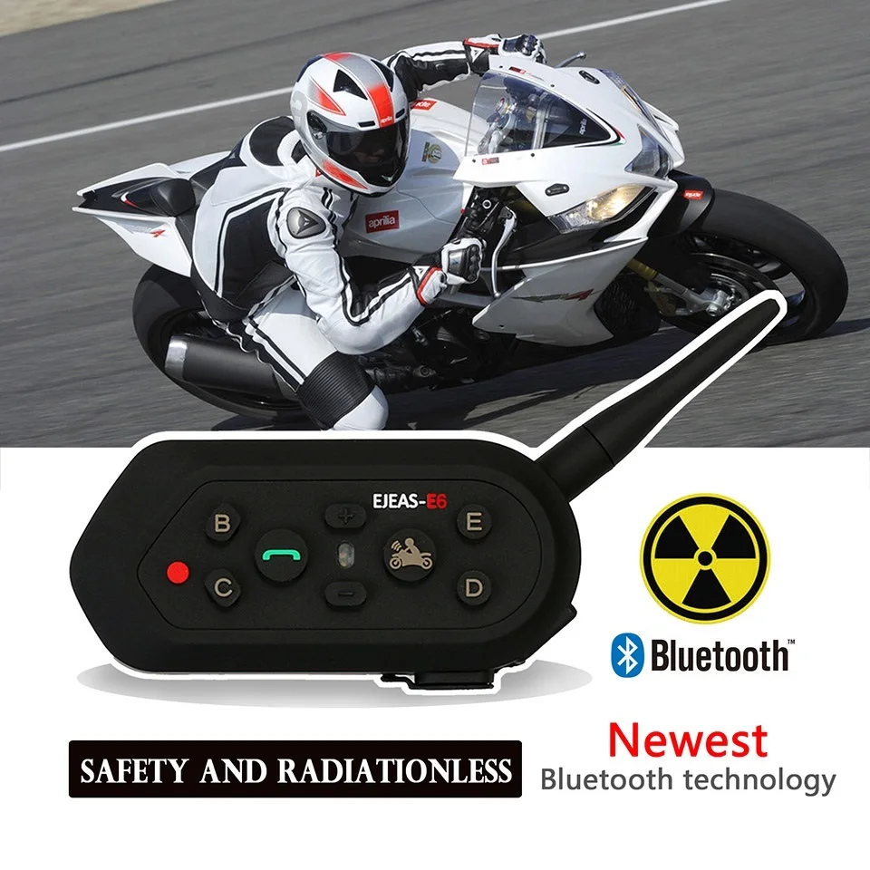 

2 pcs EJEAS V6 Motorcycle Intercom Bluetooth Helmet Headset Speaker Moto Accessories 1.2km IP65 Music 2-Way Communicator